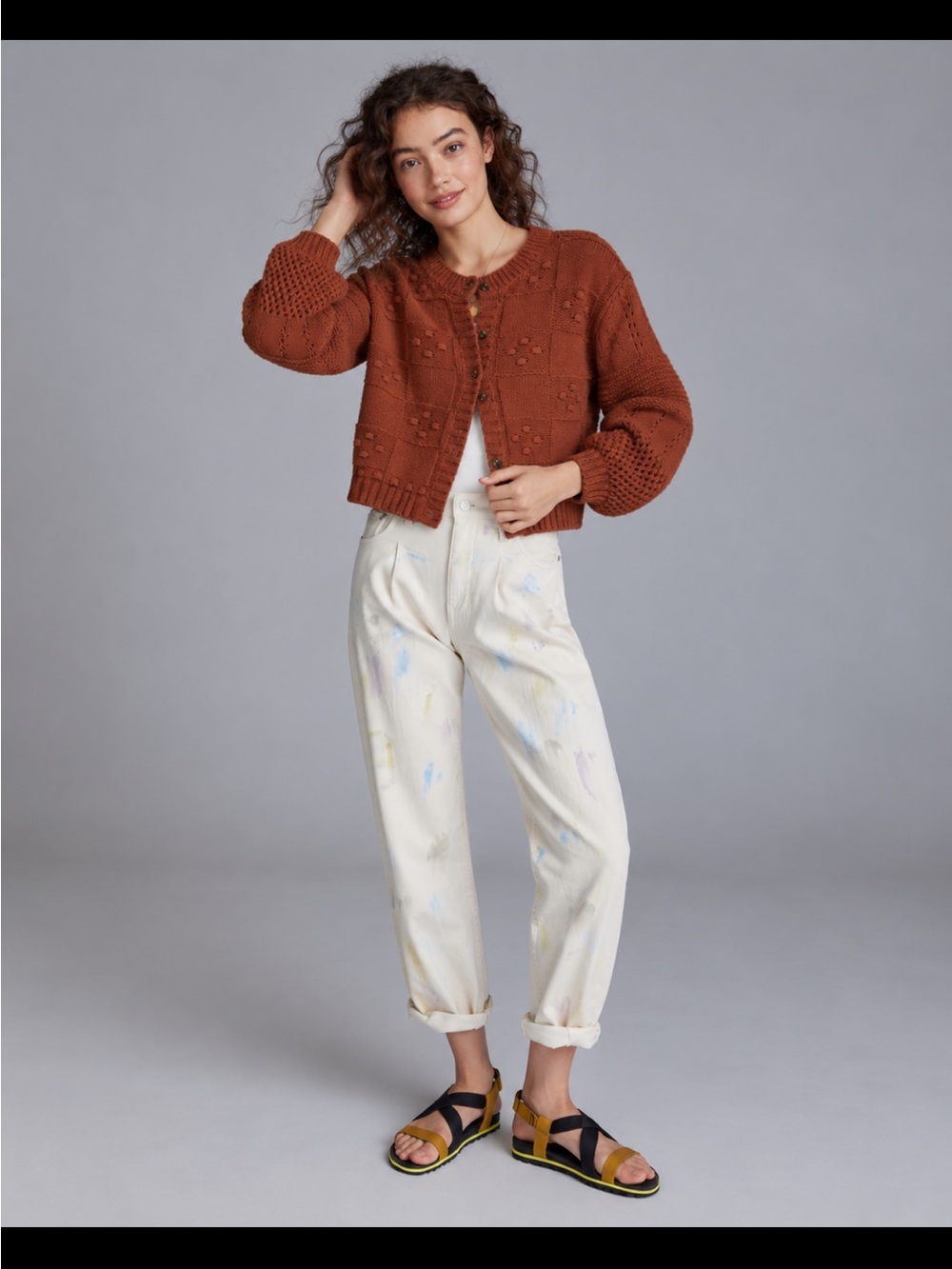 Anthropologie Textured Puff-Sleeve Cardigan
